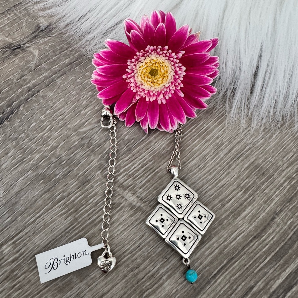 🩵 BRIGHTON Mosaic Tile Necklace Southwest Flare Silver/Turquoise Reversible - Picture 4 of 6